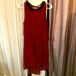 Never Worn, High Neck, High Low Skirt, Collared Dress with Open Back Slit.